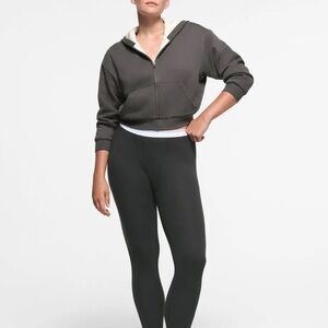 Skims Cotton Fleece Waffle Lined Shrunken Zip Up Hoodie in Ash